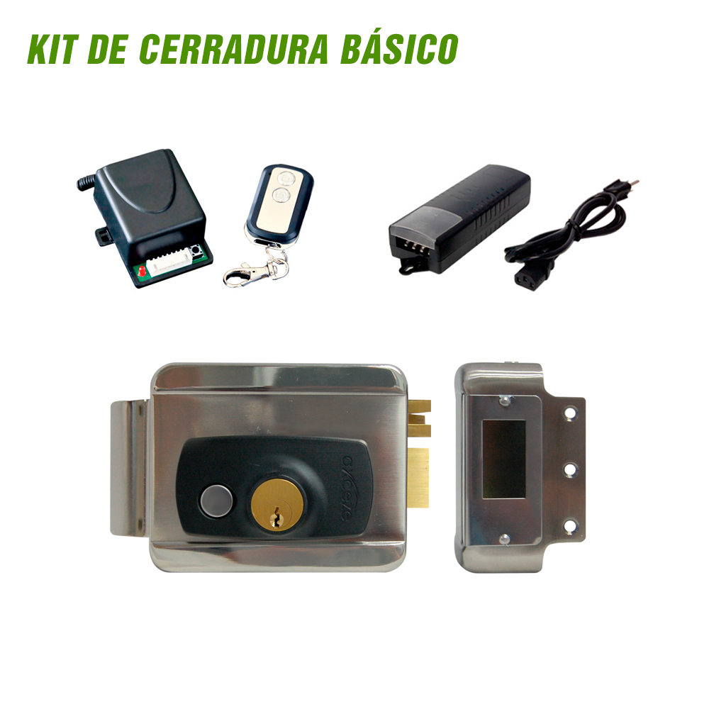 KIT DE CERRADURA  AX-SLOCK CONTROL REMOTO AX-REC10 Y FUENTE DE PODER  INCLUYE ELEMENTOS PARA APERTURAR UNA PUERTA A DISTANCIA 