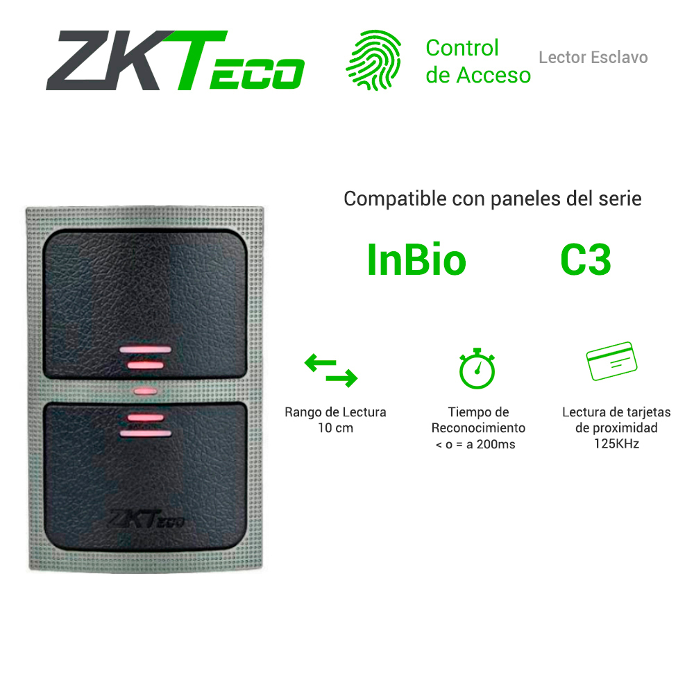 Lector Proximidad Zkteco Kr503e Lector Esclavo Necesita Conectarse A Un Panel Compatible Con Paneles C3 O Inbio O Inbiopro Lee Tarjetas 125KHZ Conexion Wg