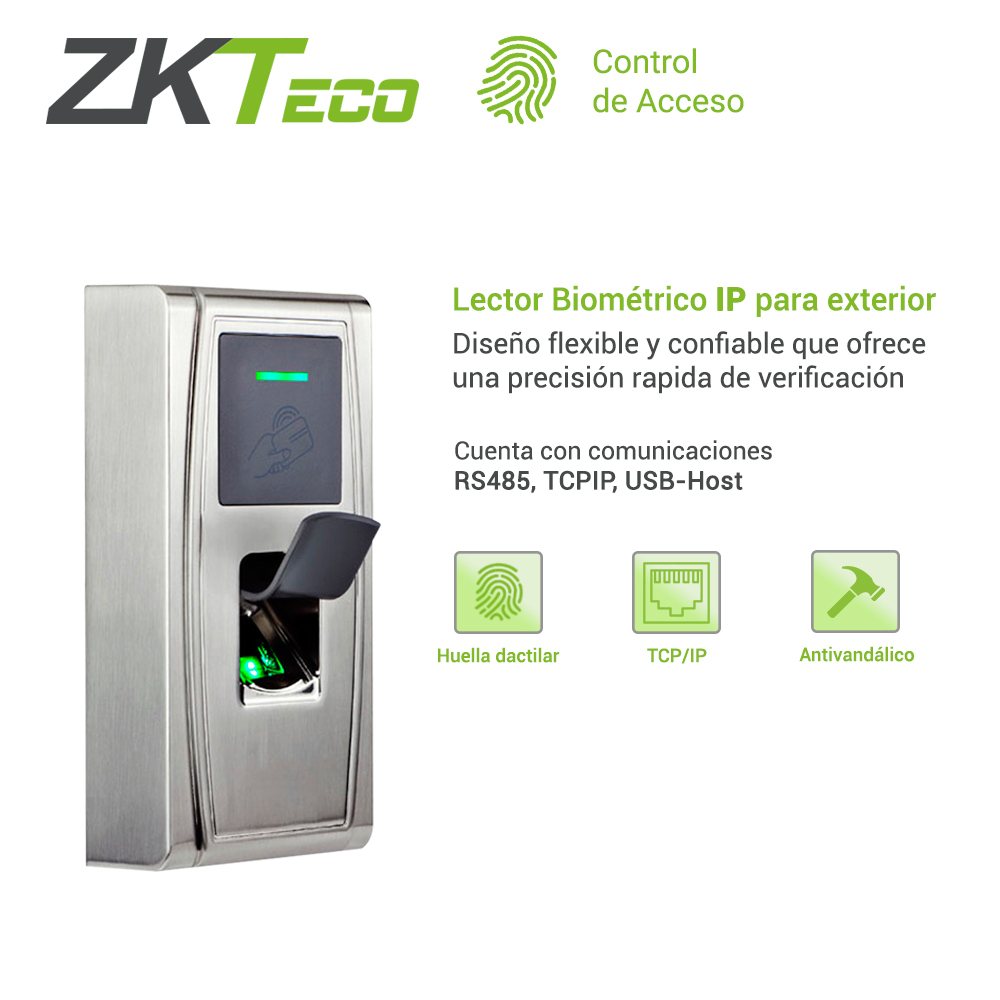 Control De Acceso Avanzado Zkteco Ma300 Biometrico Antivandalico Para Exterior Capacidad De 1500HUELLAS/10,000TARJETAS/100,000REGISTROS Tcpip/rs485/usb Host Compatible Con Software Zkbio Cv Access
