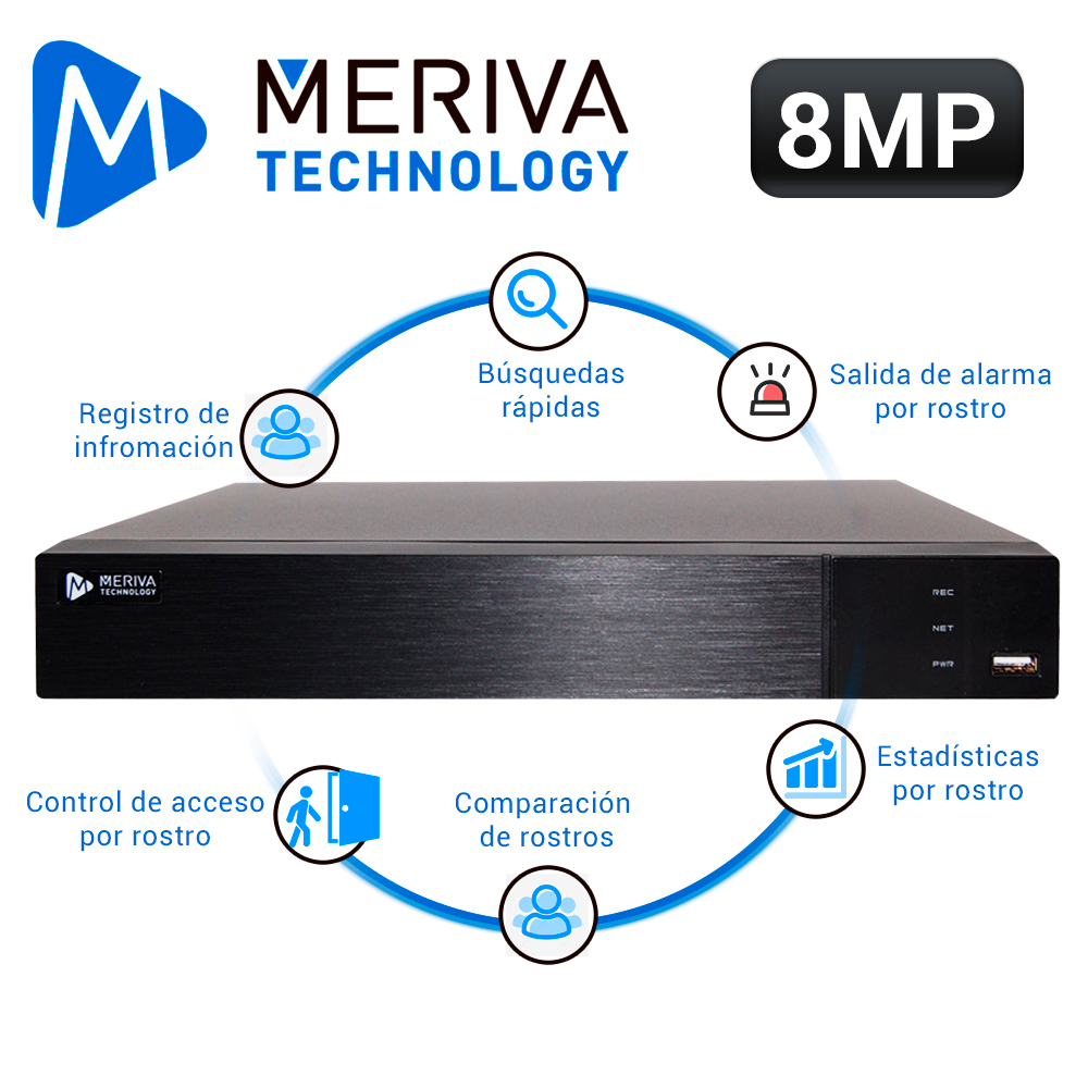 NVR Face Recognition/video Intelligent/h.265 8CH POE 8MP 2DD/HDMI 4K + Vga/onvif/ Meriva Technology Main-0808/p2p Cloud N9000
