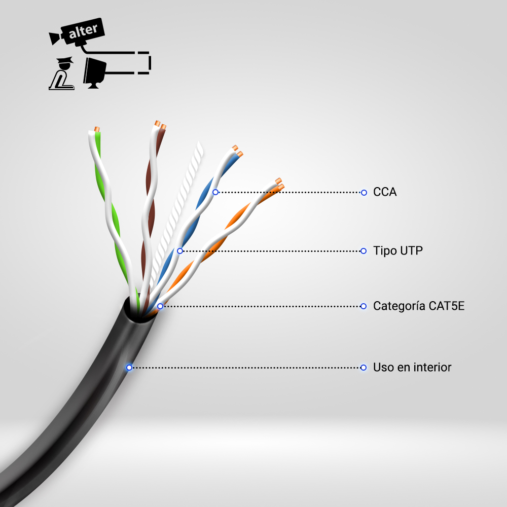 Cable UTP Cat5e Maxicable Negro Recubrimiento De Cobre Cca 305 Mts Para Aplicaciones De CCTV Y Redes Domesticas, Cubierta Pvc