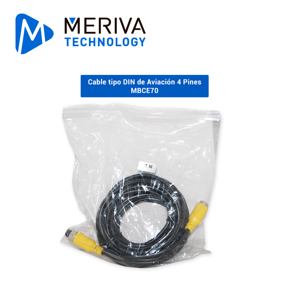Cable Din De Aviacion Serie Eco Meriva Technology Mbce70 / 4 Pines / 7 Metros / Compatible Con Camaras AHD