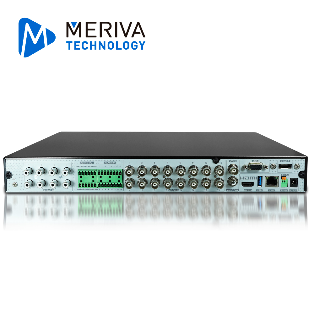 DVR MERIVA TECHNOLOGY MXVR-6216A HD H.265 24 CH 5MP PENTA HIBRIDO 16CH BNC + 8CH IP / SALIDA HDMI (1080P) + 1 VGA + BNC SIMULTANEAS /1 SALIDA + 8 ENTRADA DE AUDIO RCA /16 ALARMA IN + 4 ALARMA OUT / COC / P2P-CLOUD / SO. N9000 / TECNOLOGIAS AHD / TVI / CVI / SD / IP / GRABACION 5MP-LITE / 2DD (SOPORTA AUDIO POR COAXIAL)
