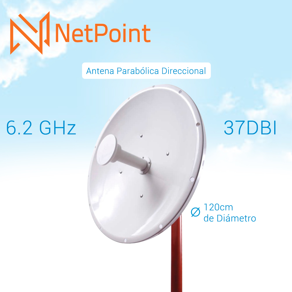 ANTENA PARABOLICA DIRECCIONAL NETPOINT NP-3 4.9-6.2 GHZ 37 DB  120CM DE DIAMETRO PTP