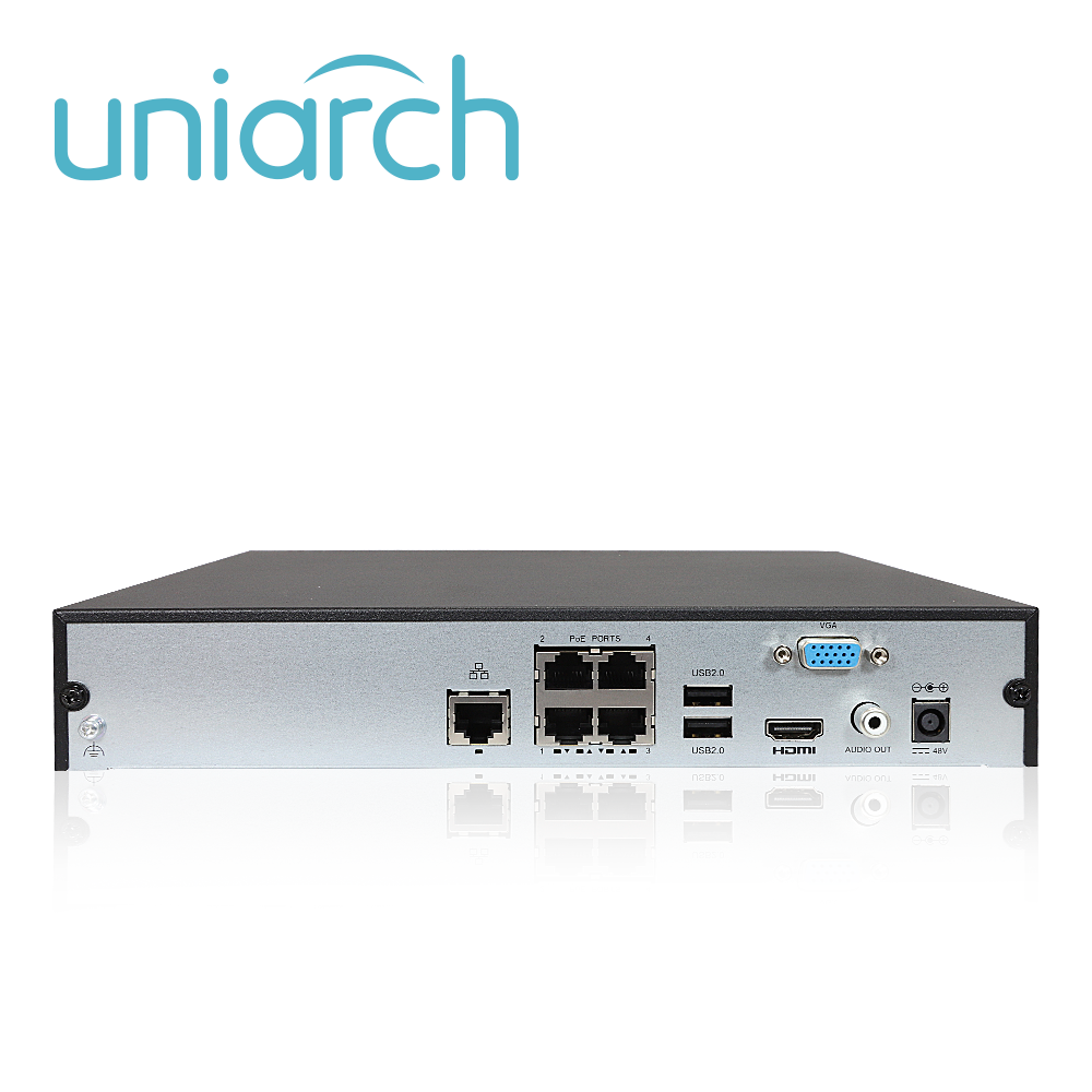 NVR Uniarch Nvr-104e2-p4 / 4 Canales / 4 Canales POE Capacidad 1 Disco Duro De 8 TB / Salida HDMI / Salida VGA Simultaneas / 40 Mbps / Ultra265 / P2p (ezcloud)