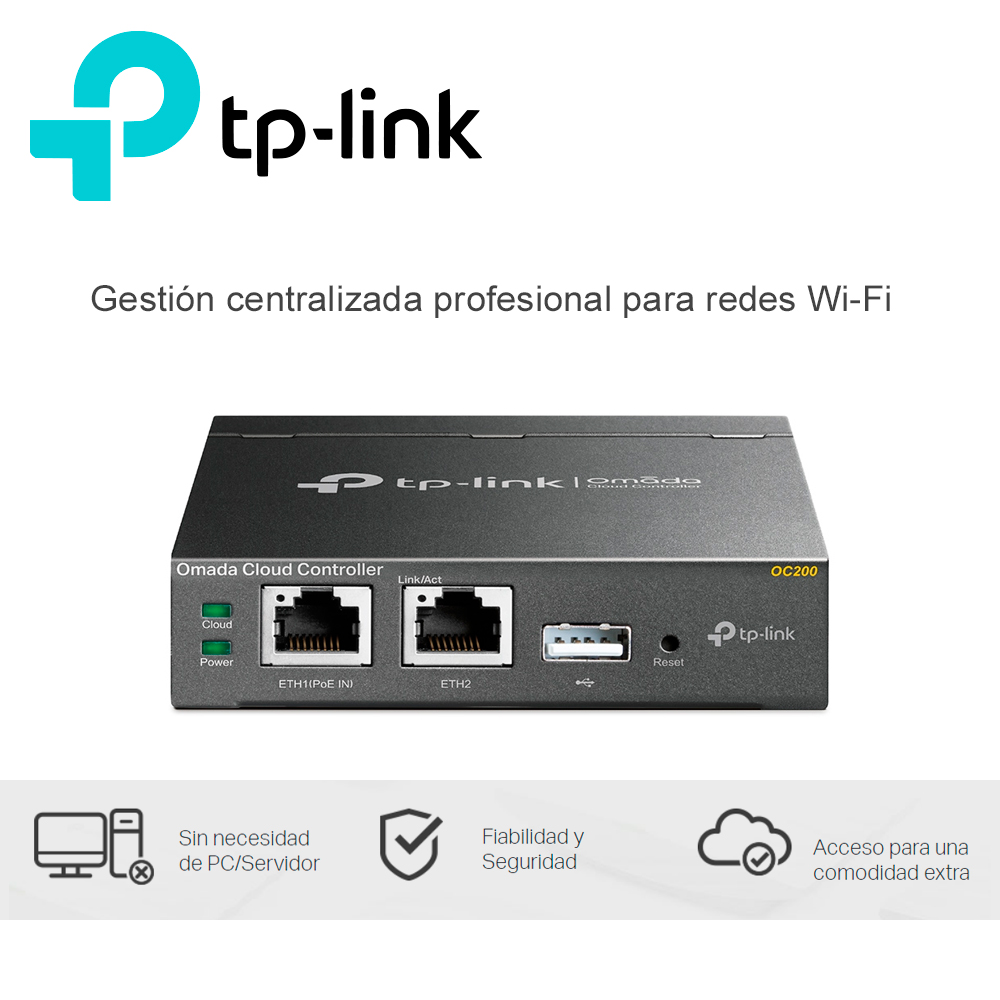 Controlador Cloud Omada / Tp-link Oc200 / 2 Puertos Rj-45 10/100MBPS / POE 802.3AF / Hasta 100 Puntos De Acceso Omada.