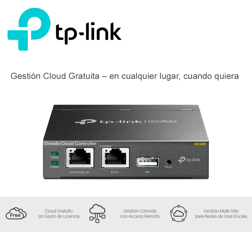 Controlador Cloud Omada / Tp-link Oc200 / 2 Puertos Rj-45 10/100MBPS / POE 802.3AF / Hasta 100 Puntos De Acceso Omada.