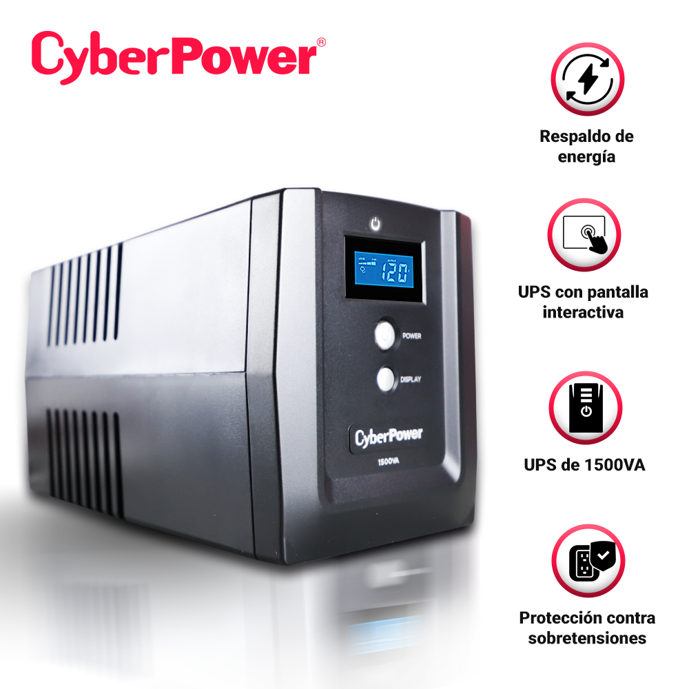 NO BREAK UPS TIPO TORRE OM1500ATLCD CYBERPOWER 1500VA/900WATTS/DISPLAY/ 4 CONTACTOS CON RESPALDO DE BATERIA Y SUPRESION DE PICOS/ 4 CONTACTOS CON SUPRESION DE PICOS/GREEN POWER/ PUERTOS RJ45/ COAXIAL/ USB PARA ADMINISTRACION LOCAL 