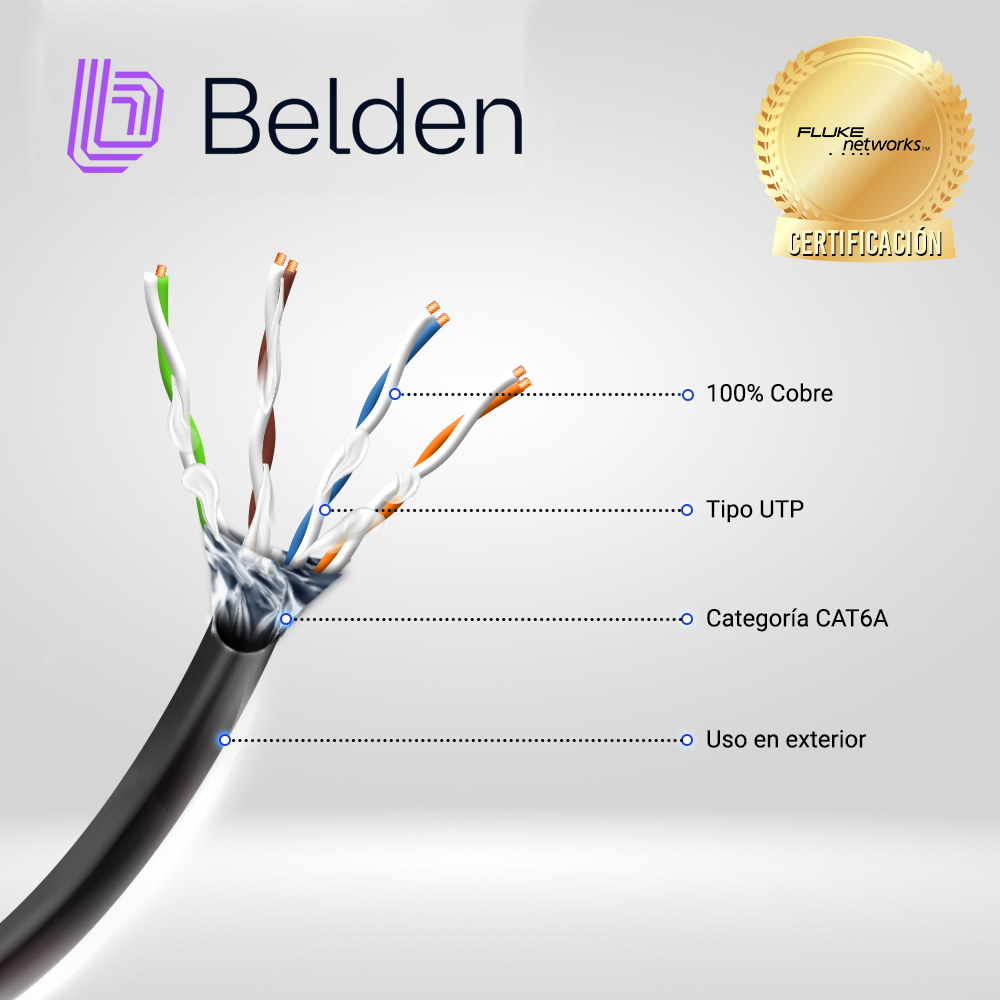 Cable Osp UTP Cat6a Belden Osp6au 0101000 / Exterior / Negro / 500MHZ / 4 Pares / 23 Awg / Forro Polietileno / Bobina / 1,000 Pies 305 Metros