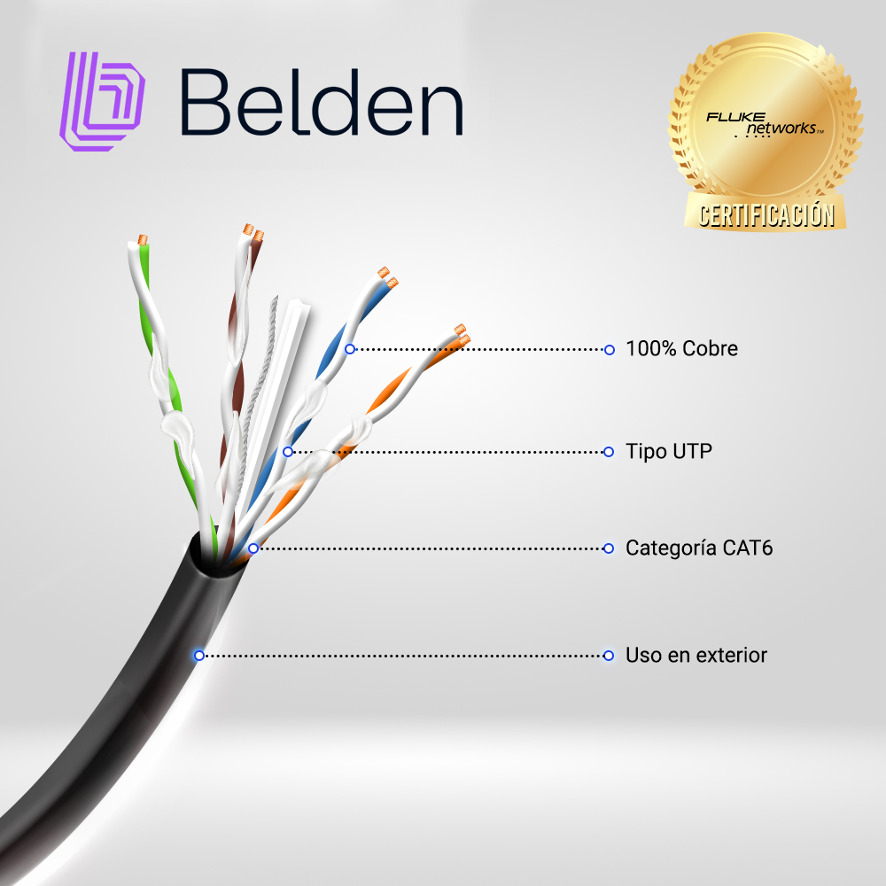 Cable Osp UTP CAT6 Belden Osp6u 0101000 / Exterior / Negro / 350MHZ / 4 Pares / 24 Awg / Forro Polietileno / Bobina / 1,000 Pies 305 Metros