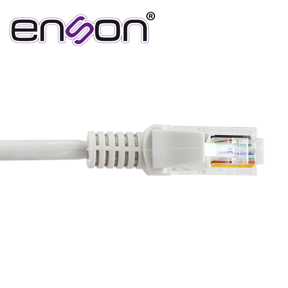 PATCHCORD UTP CAT5E ENSON P5E15 SERIE ECO CALIBRE 24 AWG CCA DE 1.5 METROS FORRO PVC COLOR GRIS PARA USO EN INTERIORES PARA CONECTAR EQUIPOS A REDES BASE 10,100
