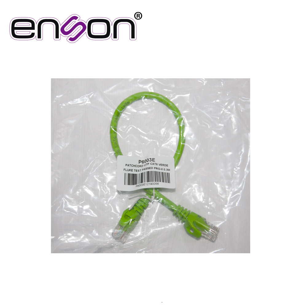 Patchcord UTP Enson P6003e CAT6 30CM Verde Serie Epro 100-II 100 Por Ciento Cobre Para Mejor Identificacion De Soluciones En Racks Y Gabinetes