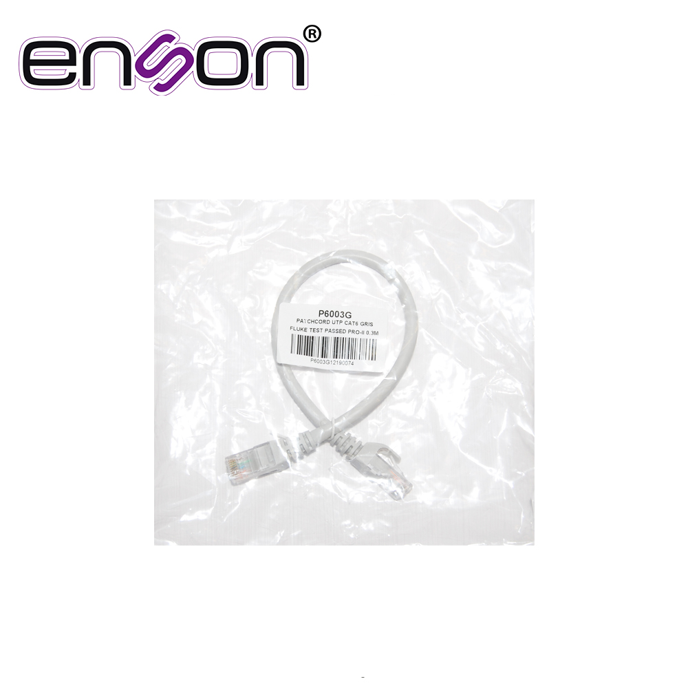 PATCHCORD UTP ENSON P6003G CAT6 30CM GRIS SERIE EPRO 100-II 100 POR CIENTO COBRE PARA MEJOR IDENTIFICACION DE SOLUCIONES EN RACKS Y GABINETES