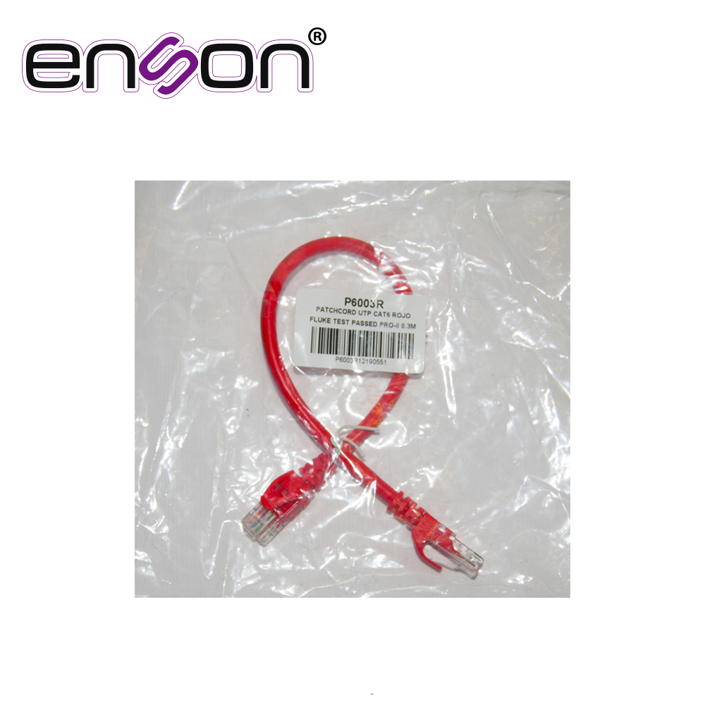PATCHCORD UTP ENSON P6003R CAT6 30CM ROJO SERIE EPRO 100-II 100 POR CIENTO COBRE PARA MEJOR IDENTIFICACION DE SOLUCIONES EN RACKS Y GABINETES