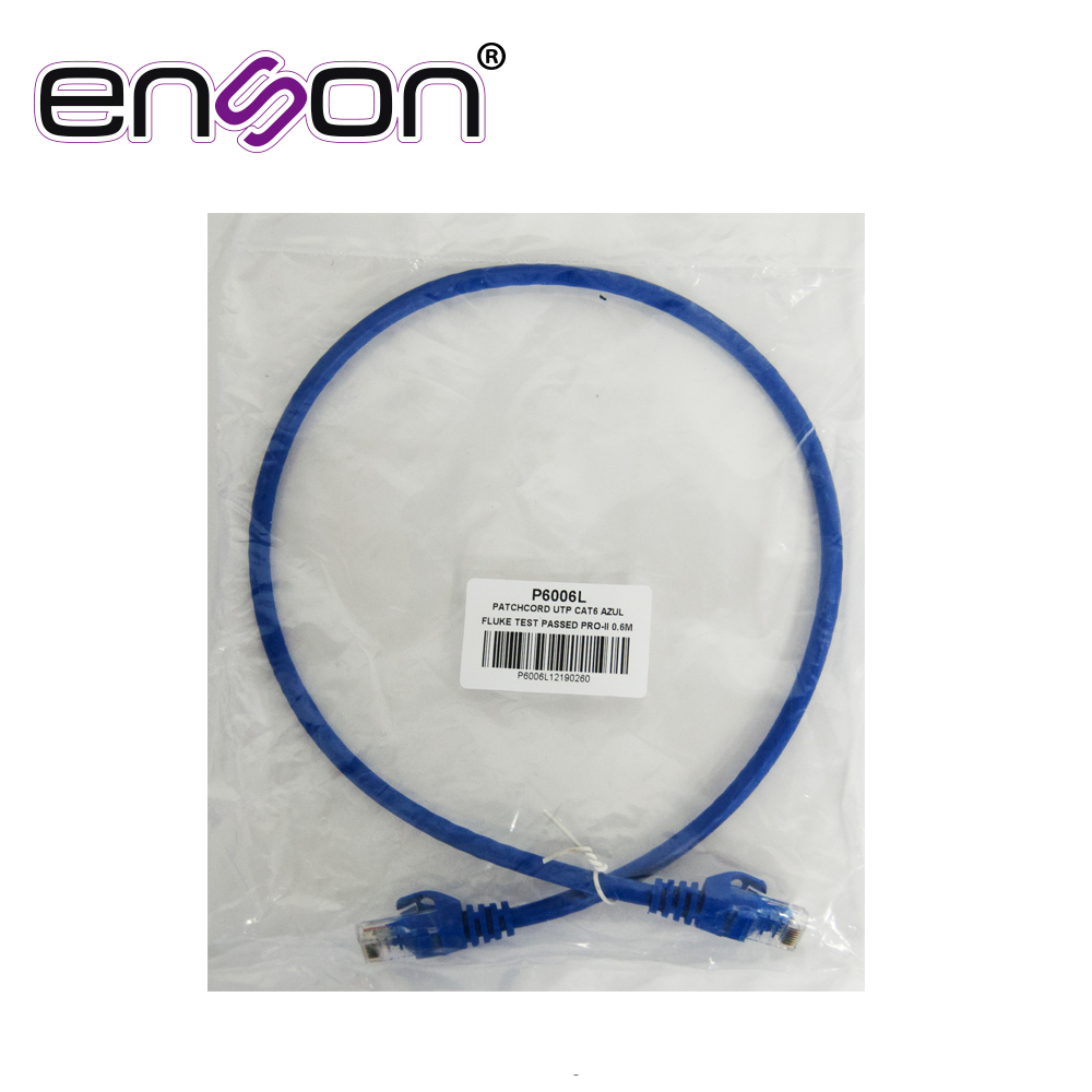 PATCHCORD UTP ENSON P6006L CAT6 60CM AZUL SERIE EPRO 100-II 100 POR CIENTO COBRE PARA MEJOR IDENTIFICACION DE SOLUCIONES EN RACKS Y GABINETES