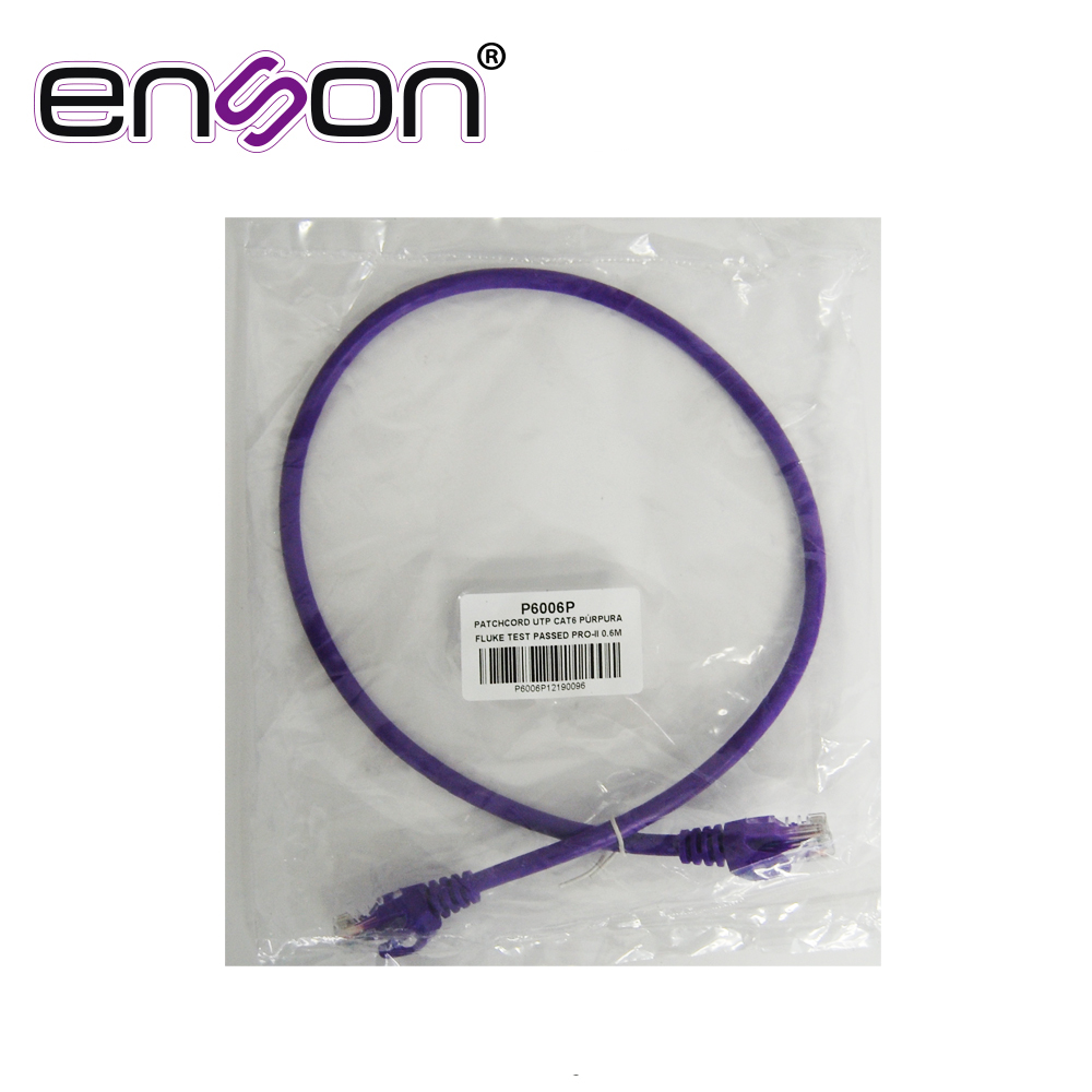 PATCHCORD UTP ENSON P6006P CAT6 60CM MORADO SERIE EPRO 100-II 100 POR CIENTO COBRE PARA MEJOR IDENTIFICACION DE SOLUCIONES EN RACKS Y GABINETES