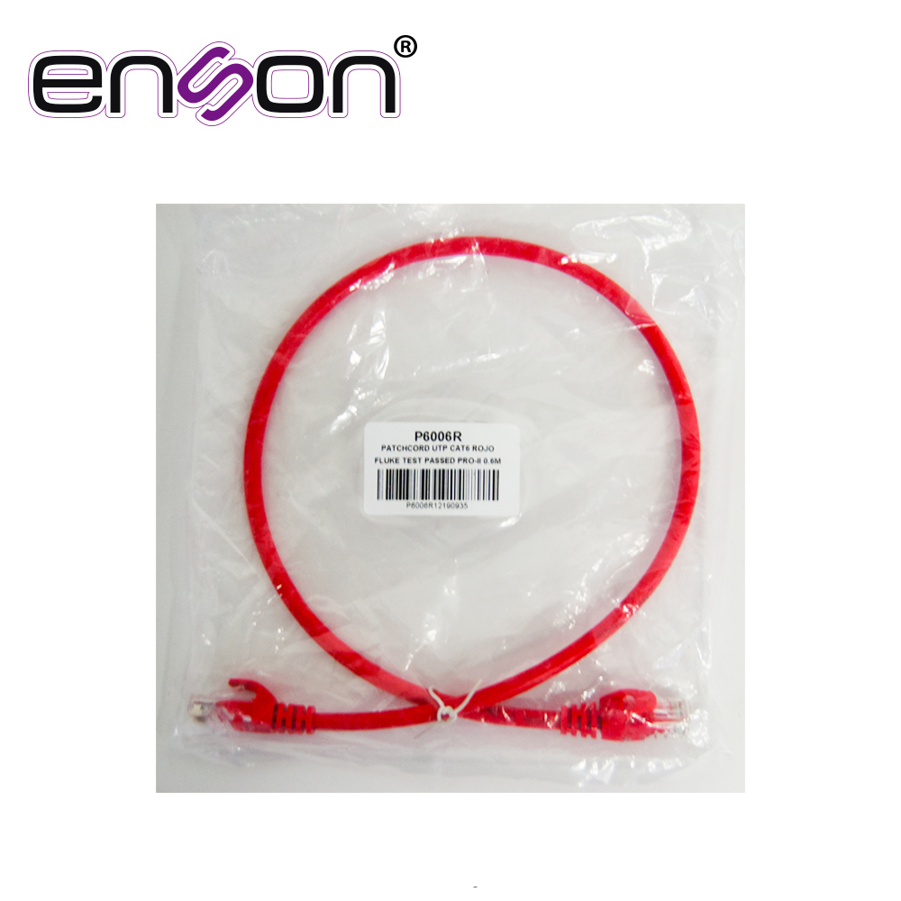PATCHCORD UTP ENSON P6006R CAT6 60CM ROJO SERIE EPRO 100-II 100 POR CIENTO COBRE PARA MEJOR IDENTIFICACION DE SOLUCIONES EN RACKS Y GABINETES