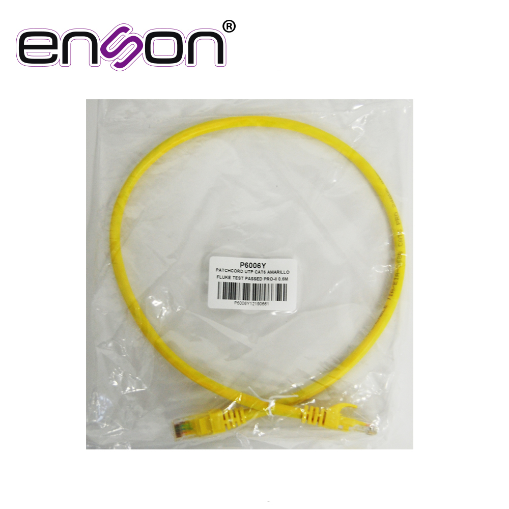 PATCHCORD UTP ENSON P6006Y CAT6 60CM AMARILLO SERIE EPRO 100-II 100 POR CIENTO COBRE PARA MEJOR IDENTIFICACION DE SOLUCIONES EN RACKS Y GABINETES