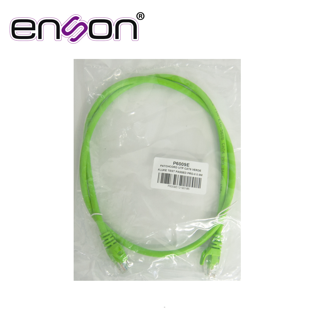 PATCHCORD UTP ENSON P6009E CAT6 90CM VERDE SERIE EPRO 100-II 100 POR CIENTO COBRE PARA MEJOR IDENTIFICACION DE SOLUCIONES EN RACKS Y GABINETES
