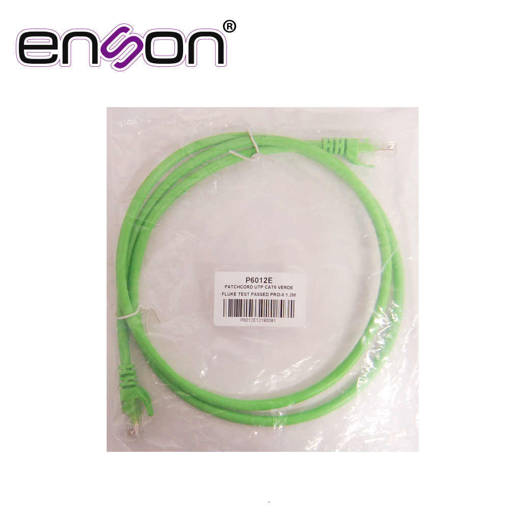 PATCHCORD UTP ENSON P6012E CAT6 120CM VERDE SERIE EPRO 100-II 100 POR CIENTO COBRE PARA MEJOR IDENTIFICACION DE SOLUCIONES EN RACKS Y GABINETES