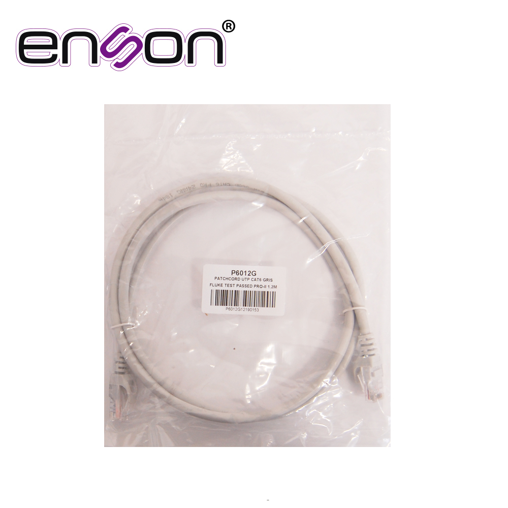 PATCHCORD UTP ENSON P6012G CAT6 120CM GRIS SERIE EPRO 100-II 100 POR CIENTO COBRE PARA MEJOR IDENTIFICACION DE SOLUCIONES EN RACKS Y GABINETES
