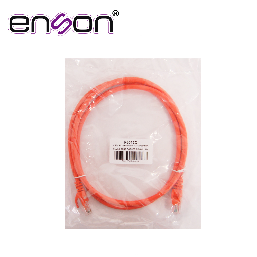 PATCHCORD UTP ENSON P6012O CAT6 120CM NARANJA SERIE EPRO 100-II 100 POR CIENTO COBRE PARA MEJOR IDENTIFICACION DE SOLUCIONES EN RACKS Y GABINETES