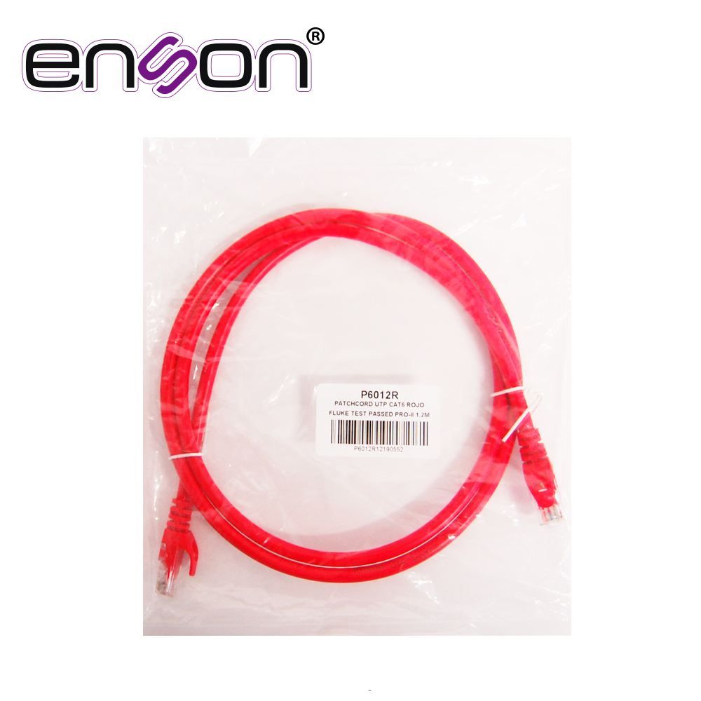 PATCHCORD UTP ENSON P6012R CAT6 120CM ROJO SERIE EPRO 100-II 100 POR CIENTO COBRE PARA MEJOR IDENTIFICACION DE SOLUCIONES EN RACKS Y GABINETES