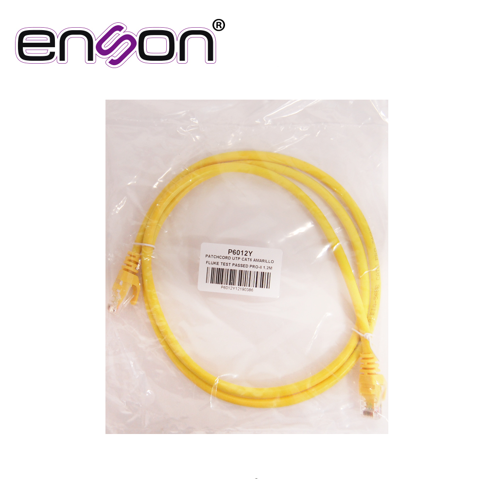 PATCHCORD UTP ENSON P6012Y CAT6 120CM AMARILLO SERIE EPRO 100-II 100 POR CIENTO COBRE PARA MEJOR IDENTIFICACION DE SOLUCIONES EN RACKS Y GABINETES