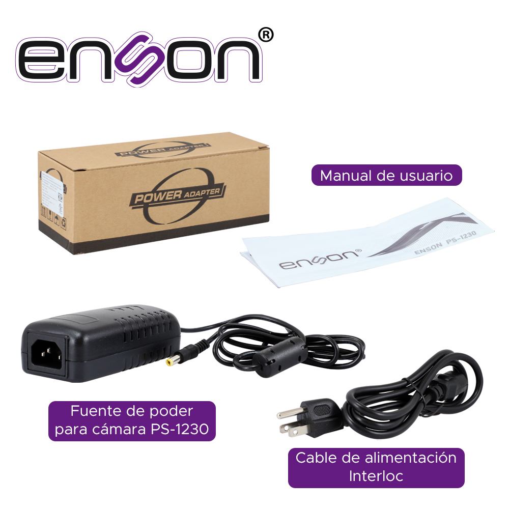 FUENTE DE PODER PARA CAMARA ENSON PS-1230 12V 3AMP CERTIFICACION UL