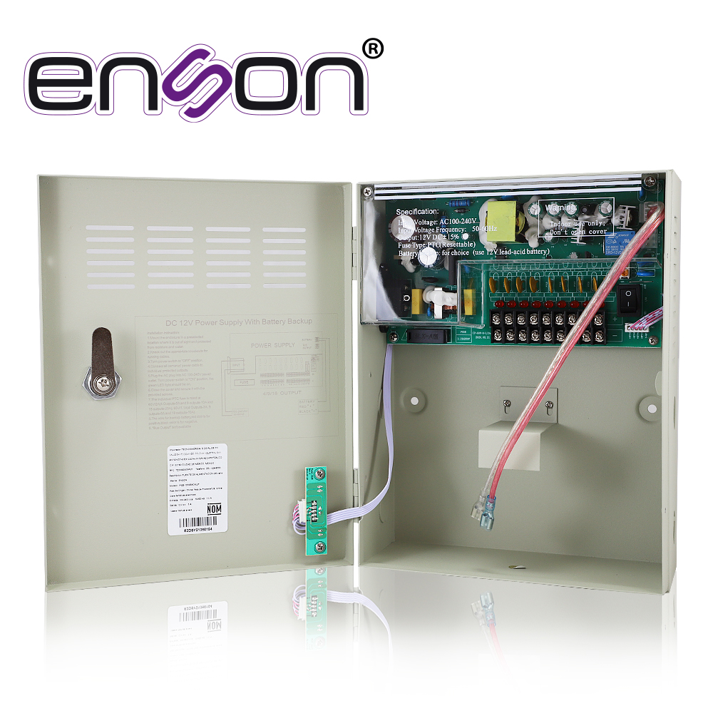 FUENTE DE PODER TIPO CAJA ENSON PSB-1209BACKUP 12VDC 5A 9 CANALES DE 0.55A CADA UNO Y SOPORTE DE BATERIA DE RESPALDO (NO INCLUYE BATERIA) IDEAL PARA CCTV Y CONTROL DE ACCESO, BATERIAS COMPATIBLES BT412/BT712/BT912
