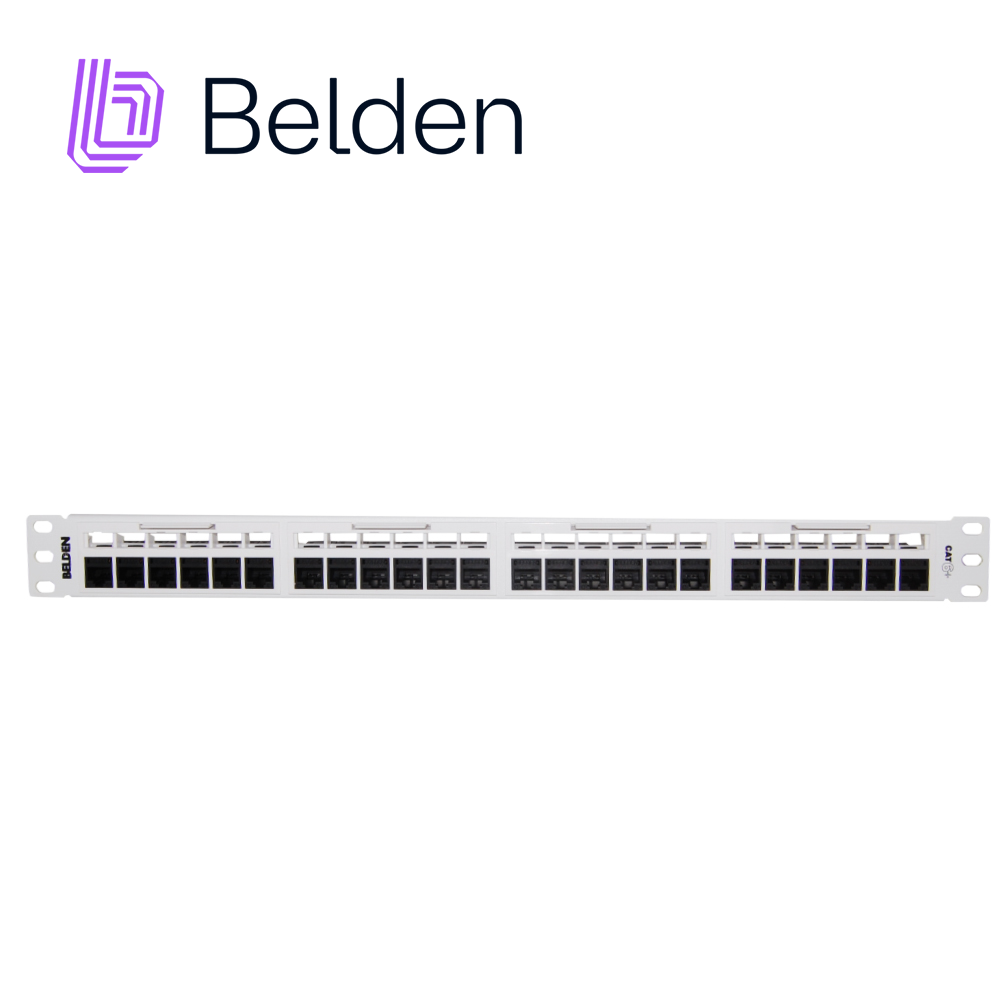 PATCH PANEL, REVCONNECT CAT6 BELDEN RV6PPF1U24WH 24 PUERTOS RJ45 (PRECARGADO) COLOR BLANCO 1 UNIDAD DE RACK HERRAMIENTA COMPATIBLE RVUTT01 USO INTERIOR CALIBRE DEL CONDUCTOR 23-24 AWG  INCLUYE TORNILLOS CORREA VELCRO BARRA ADMINISTRACION TRASERA GUIA DE INSTALACION