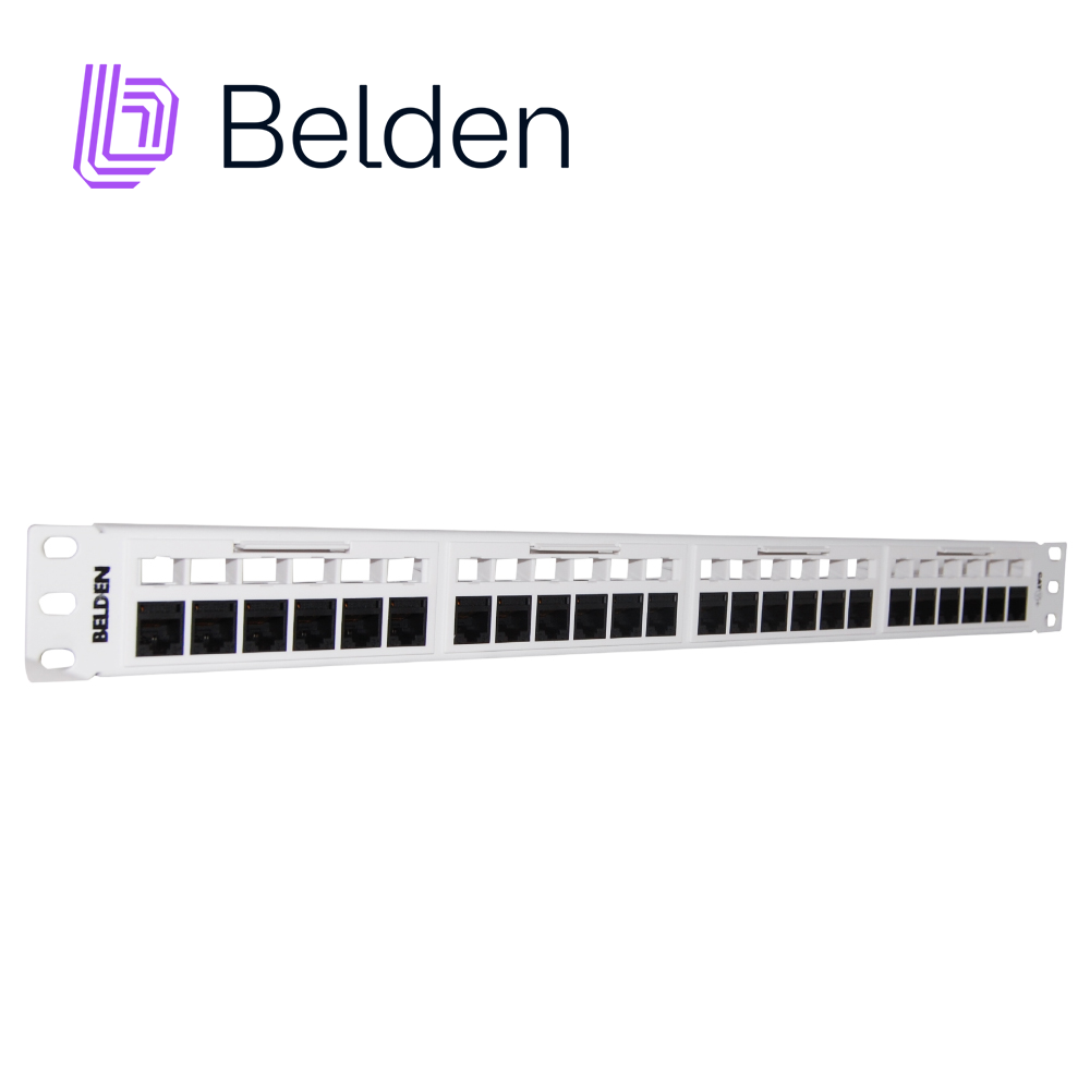PATCH PANEL, REVCONNECT CAT6 BELDEN RV6PPF1U24WH 24 PUERTOS RJ45 (PRECARGADO) COLOR BLANCO 1 UNIDAD DE RACK HERRAMIENTA COMPATIBLE RVUTT01 USO INTERIOR CALIBRE DEL CONDUCTOR 23-24 AWG  INCLUYE TORNILLOS CORREA VELCRO BARRA ADMINISTRACION TRASERA GUIA DE INSTALACION