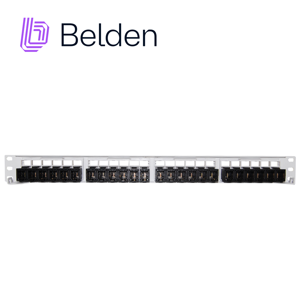 PATCH PANEL, REVCONNECT CAT6 BELDEN RV6PPF1U24WH 24 PUERTOS RJ45 (PRECARGADO) COLOR BLANCO 1 UNIDAD DE RACK HERRAMIENTA COMPATIBLE RVUTT01 USO INTERIOR CALIBRE DEL CONDUCTOR 23-24 AWG  INCLUYE TORNILLOS CORREA VELCRO BARRA ADMINISTRACION TRASERA GUIA DE INSTALACION
