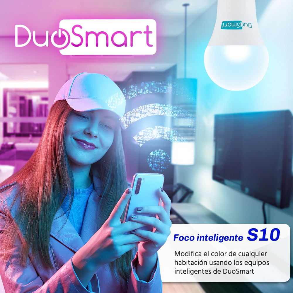 FOCO INTELIGENTE MULTICOLOR RGB WIFI 2.4GHZ DUOSMART S10 COMPATIBLE CON ALEXA Y GOOGLE HOME CON TEMPORIZADORES COMPATIBLE CON ESCENAS DE AUTOMATIZACION EN CONJUNTO CON OTROS DISPOSITIVOS