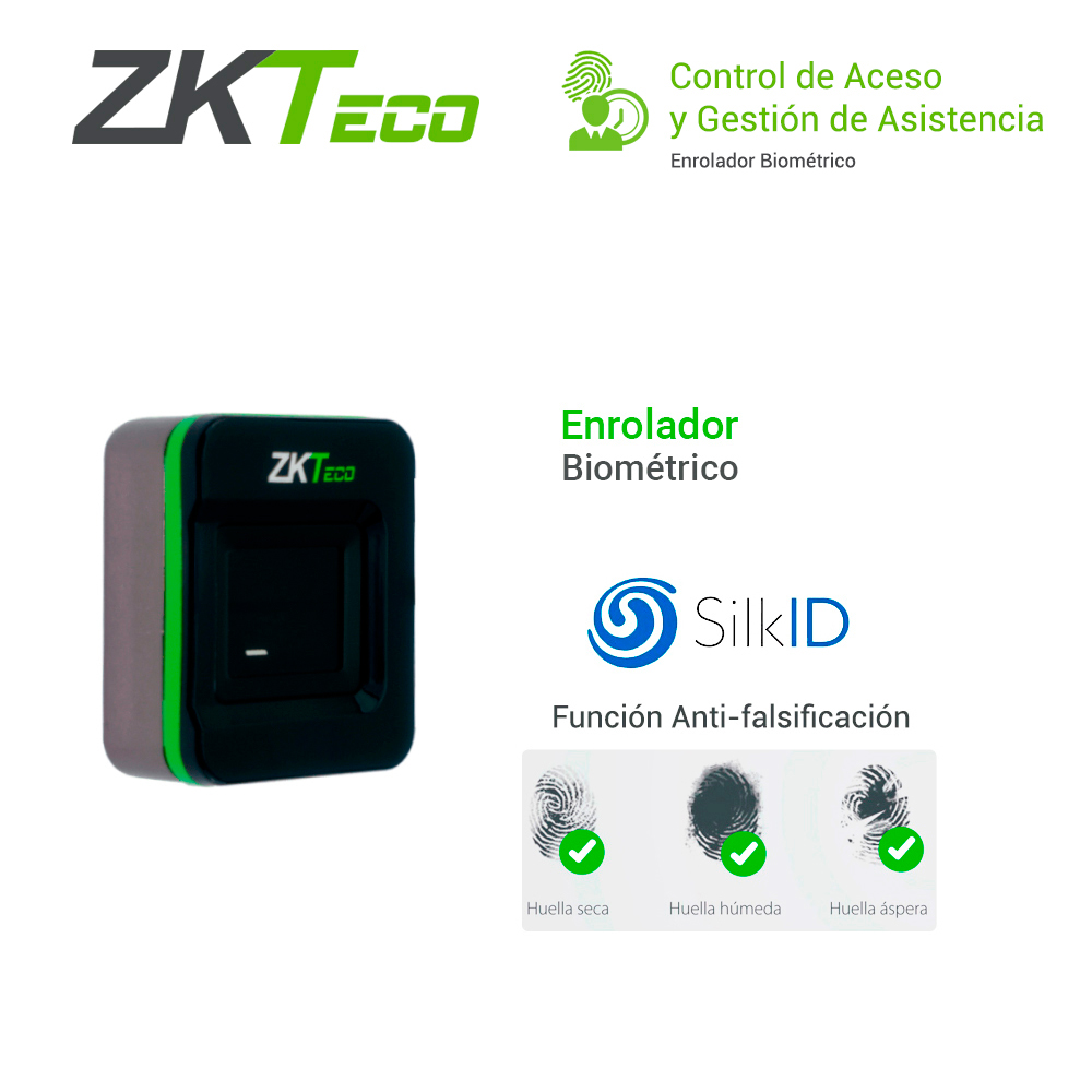 ENROLADOR BIOMETRICO USB ZKTECO SLK20R COMPATIBLE CON ZKBIO CVSECURITY, ZKBIO CVACCESS, BIOTIME PRO, REGISTRA HUELLAS CON TECNOLOGIA SILKID *SDK SIN COSTO*