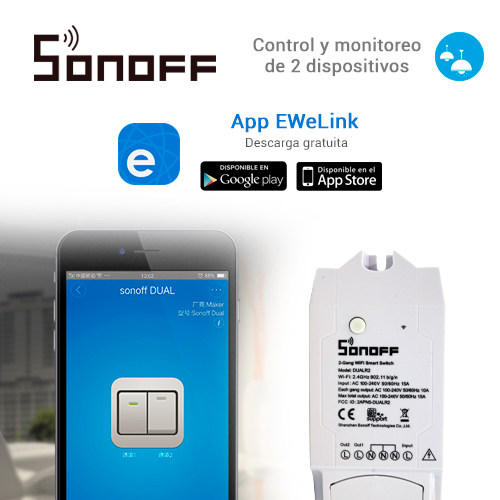 Interruptor On/off Sonoff Dual Inalambrico Wifi Para Solucion De Smart Home Con Temporizador Para Ios Y Android Compatible Con Alexa/google Home/nest/ifttt 2CH Wifi 2.4GHZ Hasta 16AMP