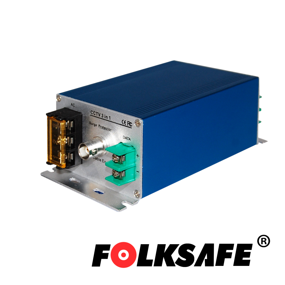 PROTECTOR CONTRA SOBRETENSIONES FOLKSAFE FS-SP3001VPD/24 , PROTEGE CONTRA SOBRETENSIONES DE HASTA 10KA EN VIDEO(BNC), 20KA EN VOLTAJE Y 10KA EN DATOS, RECOMENDABLE PARA CÁMARA PTZ CON VOLTAJE DE OPERACIÓN 24VAC, CARCASA ALEACIÓN DE ALUMINIO CON PROTECCIÓN IP20