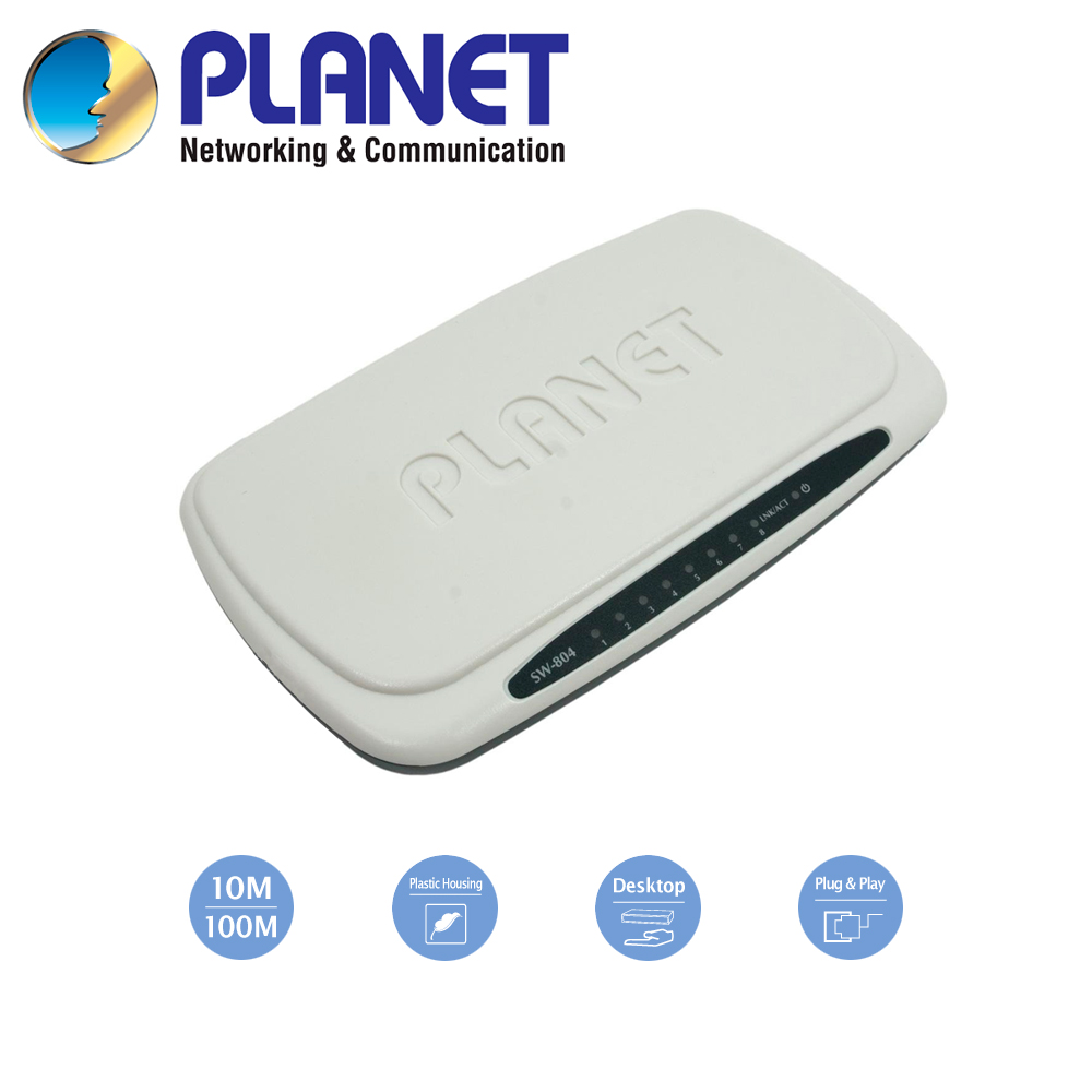 Switch No Administrable De 8 Puertos / Planet Sw-804 / 8 Puertos RJ45 10/100 Mbps Mdi/mdi-x / Plastico / Alimentacion 5VDC
