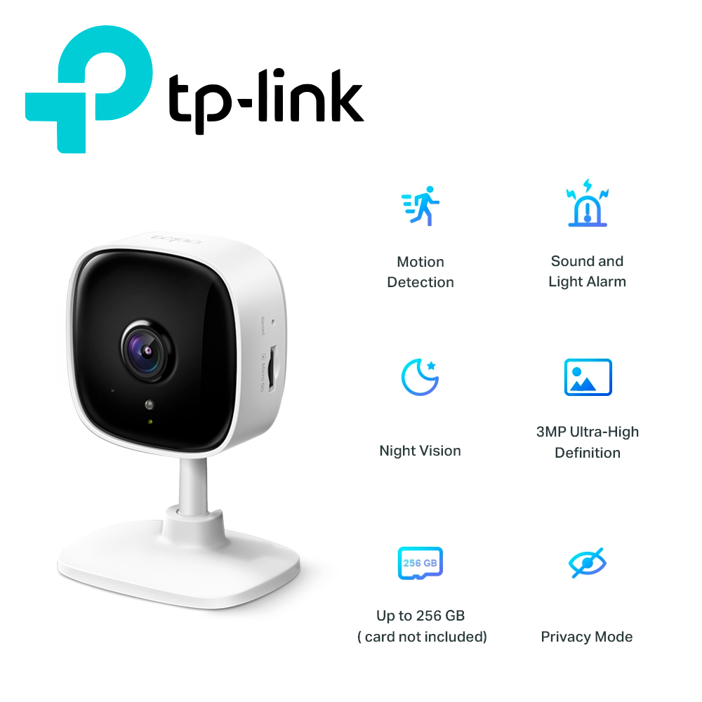 CAMARA WIFI INTERIOR TP-LINK TAPO C110  SEGURIDAD PARA CASA 3MP DE RESOLUCION, AUDIO DOBLE VIA, VISION NOCTURNA, ACEPTA MEMORIA SD HASTA 256GB