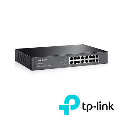 Switch No Administrable Tp-link Tl-sf1016ds/ Cuenta Con 16 Puertos RJ45 10/100 Mbps/ Montaje En Rack/ Tecnologia Green Ethernet De Eficiencia Energetica/ Uso Interior