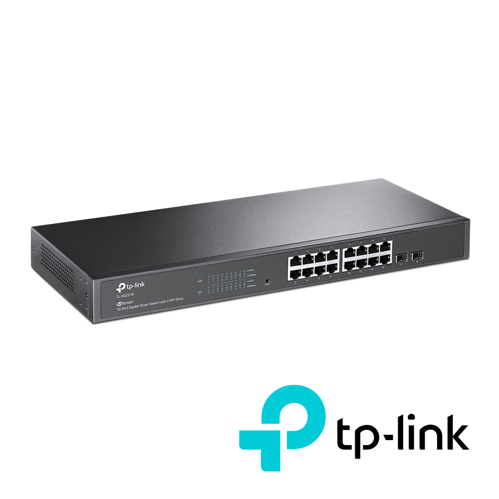 Switch Administrable Jetstream Tp-link Sg2218 / 16 Puertos RJ45 10/100/1000 Mbps 2 Puertos Fibra Optica SFP (vacio) Gigabit/ Montaje En Rack/ Administracion Centralizada Omada/ Uso Interior