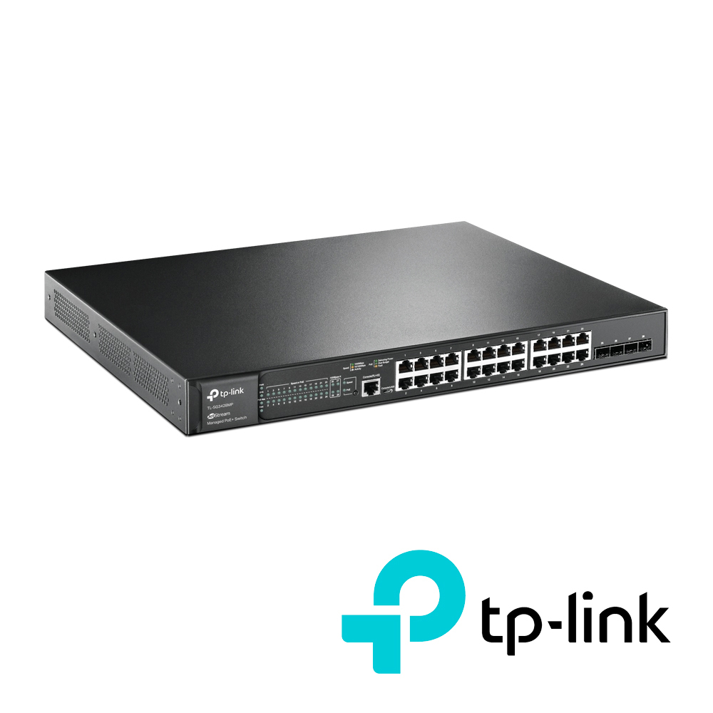 Switch Administrable Jetstream L2 Tp-link Tl-sg3428mp 28 Puertos 10/100/1000 Mbps 4 Puertos De Fibra Optica SFP Gigabit Montaje En Rack 24 Puertos POE Hasta 30W Por Puerto POE Maximo 384W Administracion Centralizada Omada Sdn