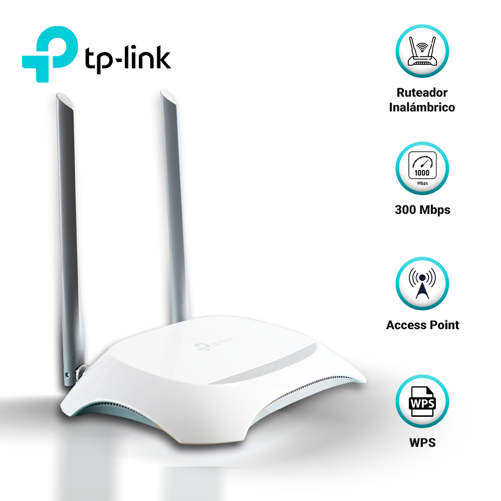 RUTEADOR INALAMBRICO TL-WR840N TP-LINK / 1 PUERTO WAN 10/100 MBPS / 4 PUERTOS LAN 10/100 MBPS / MODOS DE OPERACIÓN: RUTEADOR-EXTENSOR DE RANGO-PUNTO DE ACCESO-MODO WISP / FRECUENCIA DE 2.4GHZ B/G/N / VELOCIDADES DE HASTA 300 MBPS.