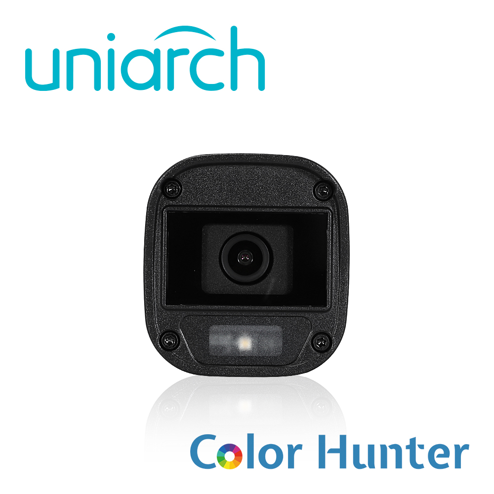 CAMARA ANALOGA MINI BULLET COLORHUNTER UNIARCH UAC-B115-F28-W / 5MP / TVI: 5MP@20fps / LENTE-2.8MM / DWDR / IR20M / ADMITE-GIRO180GRADOS(HORIZONTAL+VERTICAL) / PLASTICA / IP67 / 12 VCD
