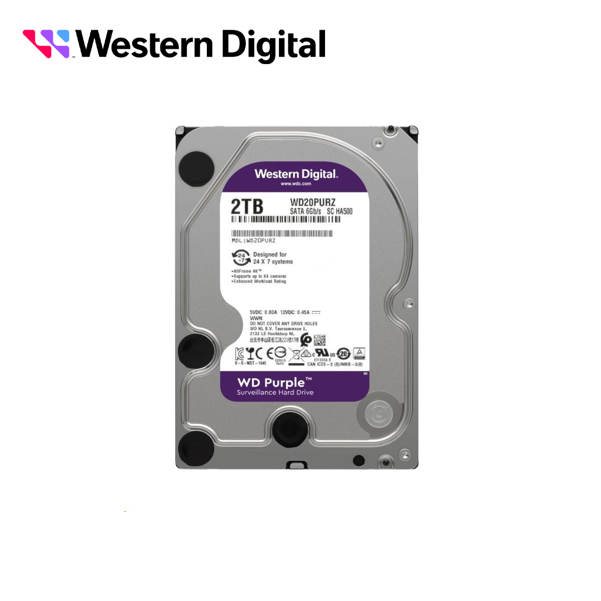 DISCO DURO DD 2TB SATA WD PURPLE WD23PURZ OPTIMIZADO PARA VIDEOVIGILANCIA COMPATIBLE CON DVRS Y NVRS DE CUALQUIER MARCA