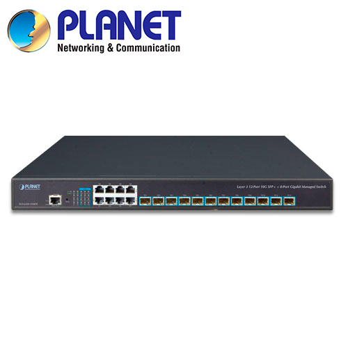 Switch Administrable L 3 Planet Xgs-6350-12x8tr / 8 Puertos RJ45 10/100/1,000MBPS / 12 Puertos Sfp+ 1/10GBPS/ 1 Puerto De Consola / 180 Mpps / Rip Ospf Ssh Vrrp / Metalico/ Montaje En Rack / Doble Fuente De Alimentacion 100-240VCA