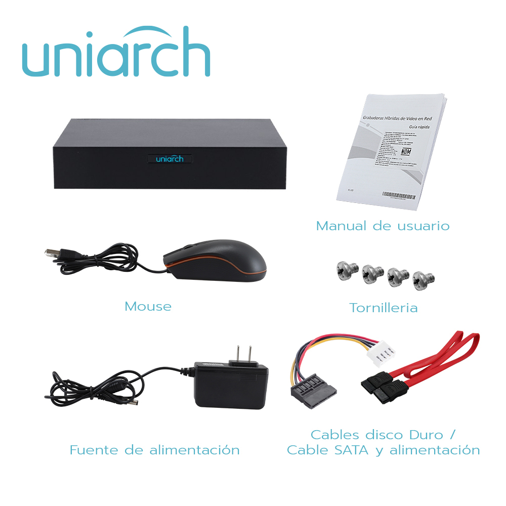 DVR PENTAHIBRIDO UNIARCH XVR-108F / 10 CANALES DE VIDEO / 8 CANALES ANALOGICOS (2 MP LITE) / 2 CANALES IP (6 MP) / SALIDA SIMULTANEA HDMI / VGA / 1 DISCO DURO DE 6 TB / 12 VCD / AUDIO SOBRE COAXIAL (SOLO EN TVI)