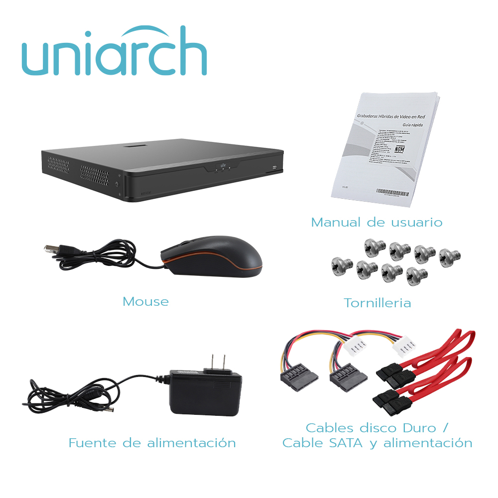 DVR Uniarch Xvr302-32q3 / 36 Canales / 8MP Lite / H 265 / 32 Canales Analogicos / 4 Canales IP / Salida Simultanea HDMI / VGA / 2 Discos Duros De 8 TB C/u ( Total 16 Tb) / Rs485 / Alarma 4 Entradas / 1 Salida / Audio Sobre Coaxial Solo Con Camaras Uniarch (protocolo Uniview Cvi) / 12 Vcd.