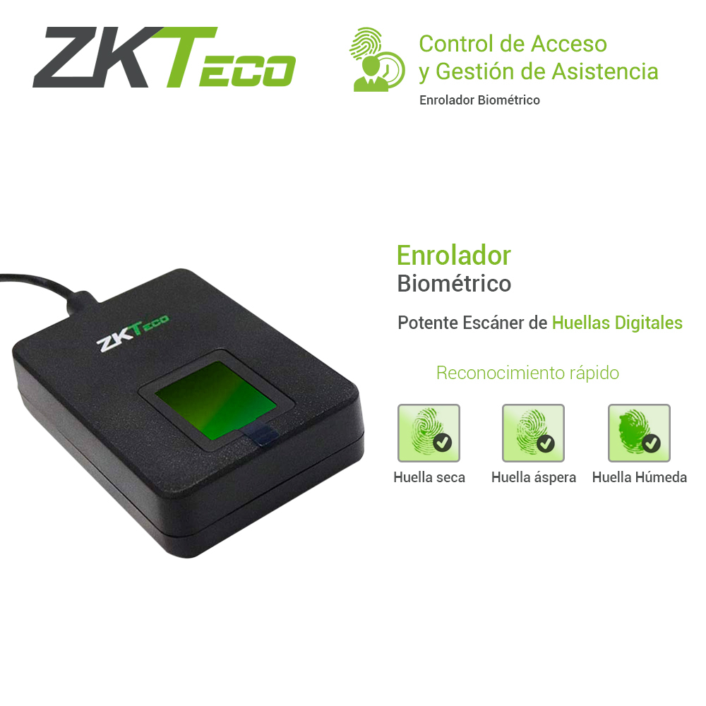 ENROLADOR BIOMETRICO USB ZKTECO ZK9500 COMPATIBLE CON ZKBIO CVSECURITY, ZKBIO CVACCESS, BIOTIME PRO, REGISTRA HUELLAS *SDK SIN COSTO*