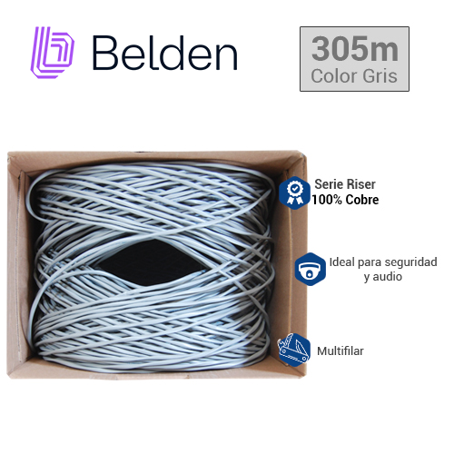 CABLE DE SEGURIDAD Y SONIDO BELDEN 5100UE 008U1000 / INTERIOR / GRIS / 2 CONDUCTORES / 14 AWG / MULTIFILAR / FORRO PVC / CMR - CL3R - FPLR / EN CAJA / 1,000 PIES 305 METROS